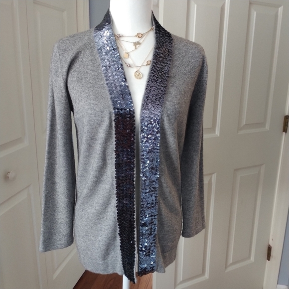 Pink Tartan Cashmere Blend Grey Sequins Trim Cardigan XS - Picture 3 of 14
